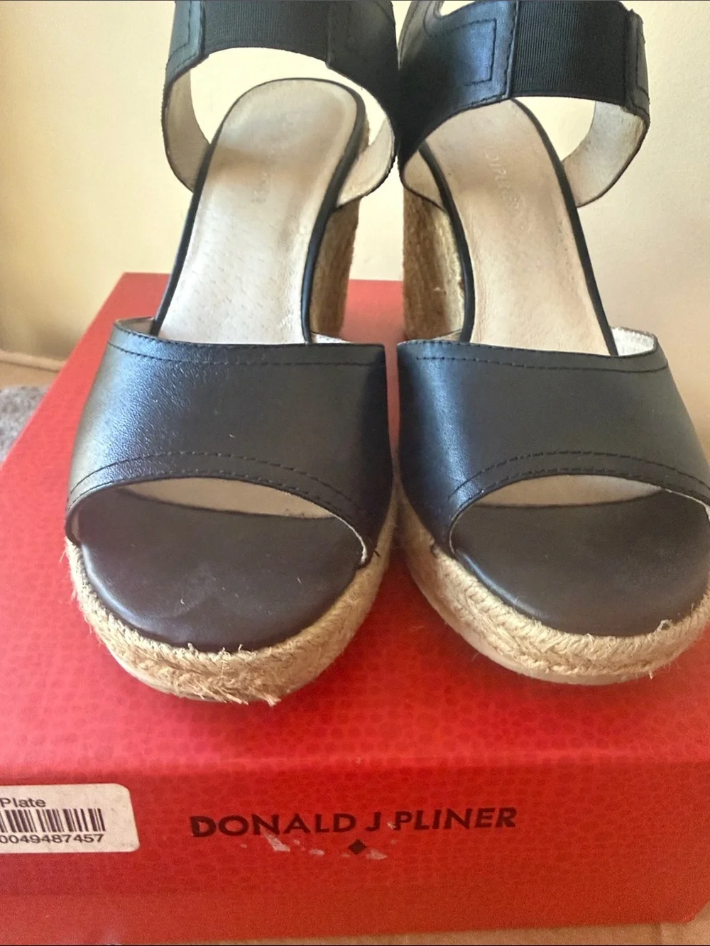 Donald J. Pliner Black Leather Espadrille Wedge Sandals